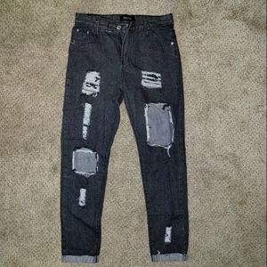 Black Distressed Jeans dark grey boyfriend Y2K distressed